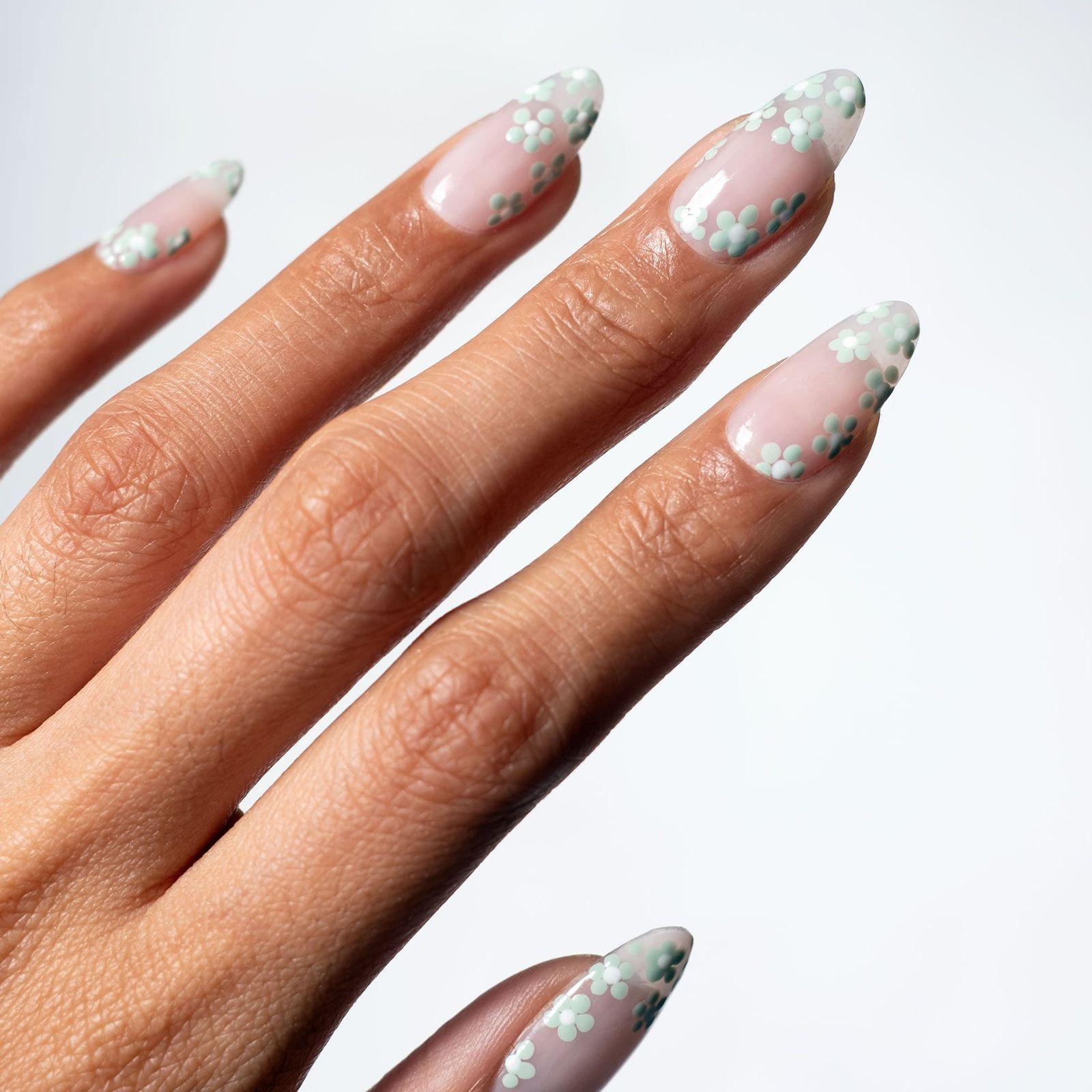 Small Mint Green Flowers Along The Tips Visual Idea — Floral Gel Nails 2027