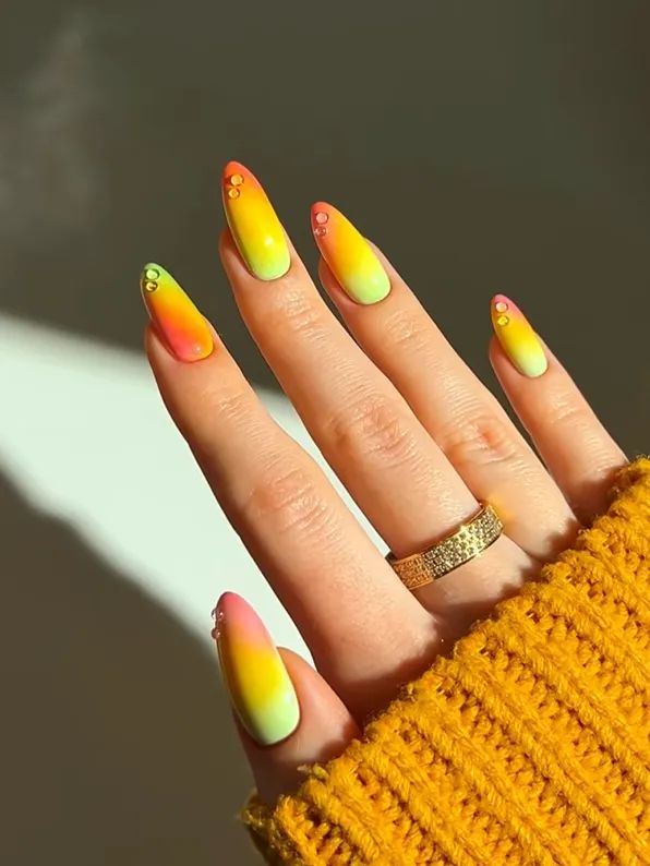 Neon Gradient Rhinestone Accent Stiletto Neon Gradient Rhinestone Accent Stiletto — Neon Ombre Nails 2027
