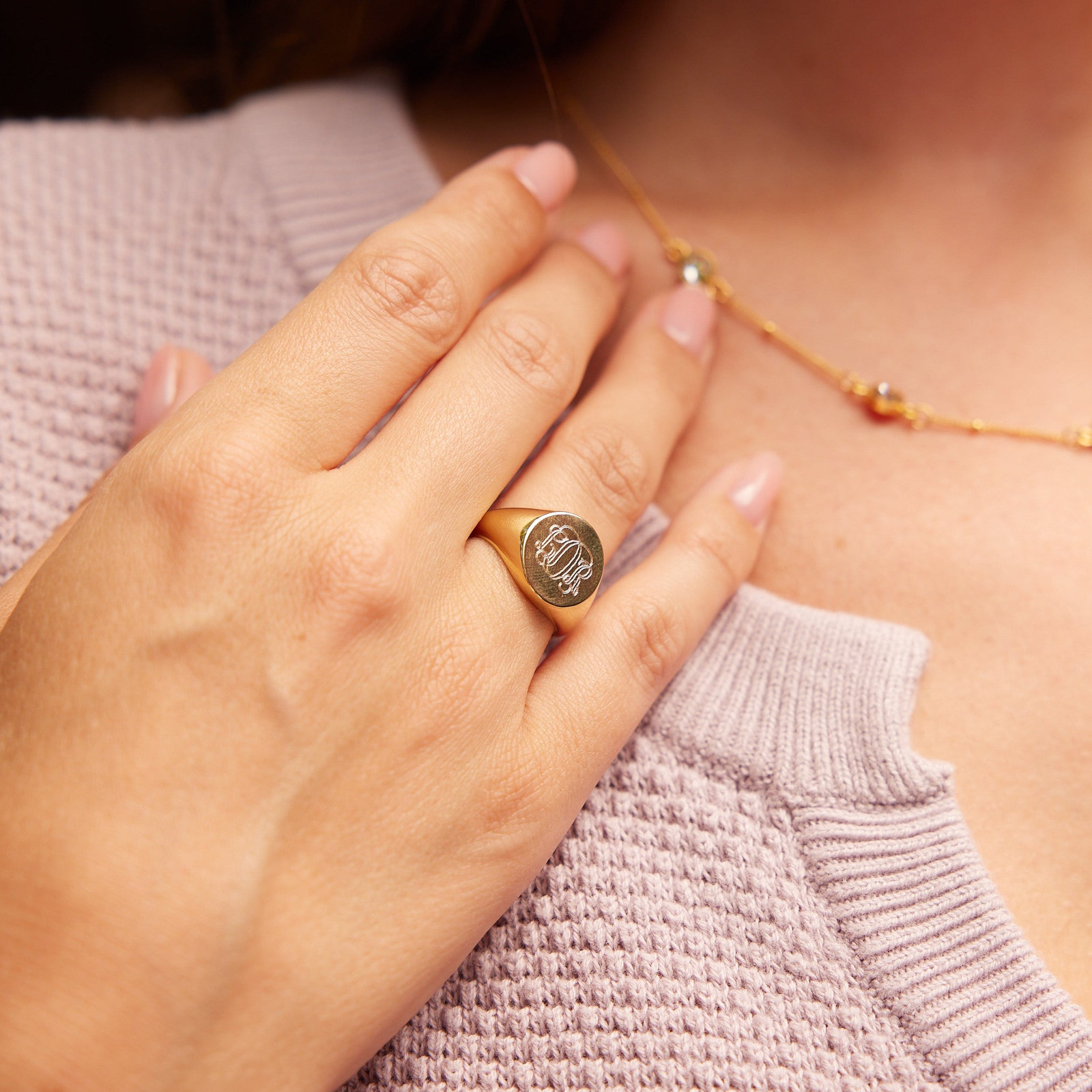 Monogrammed Signet Ring with Pink Knitwear Monogrammed Signet Ring with Pink Knitwear — Signet Rings 2027