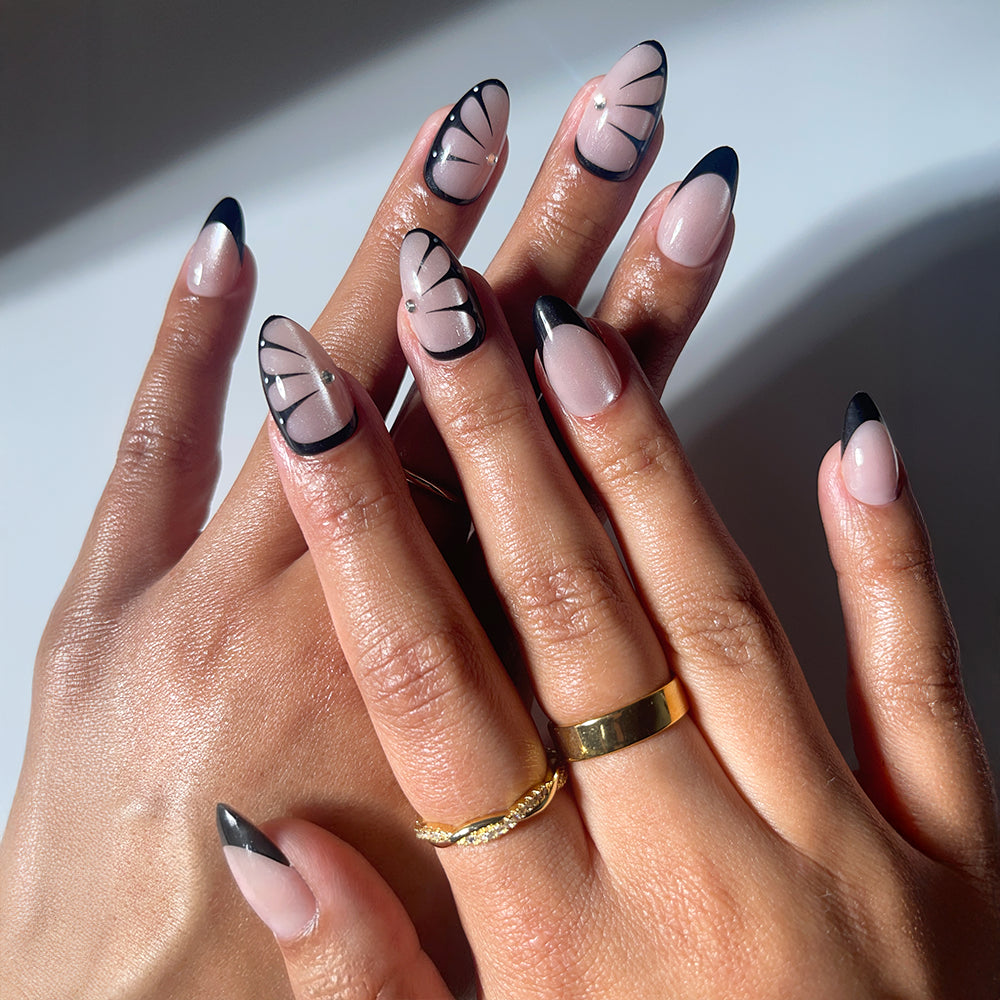 Negative Space Black Butterfly Almonds — Short Butterfly Almond Nails 2027
