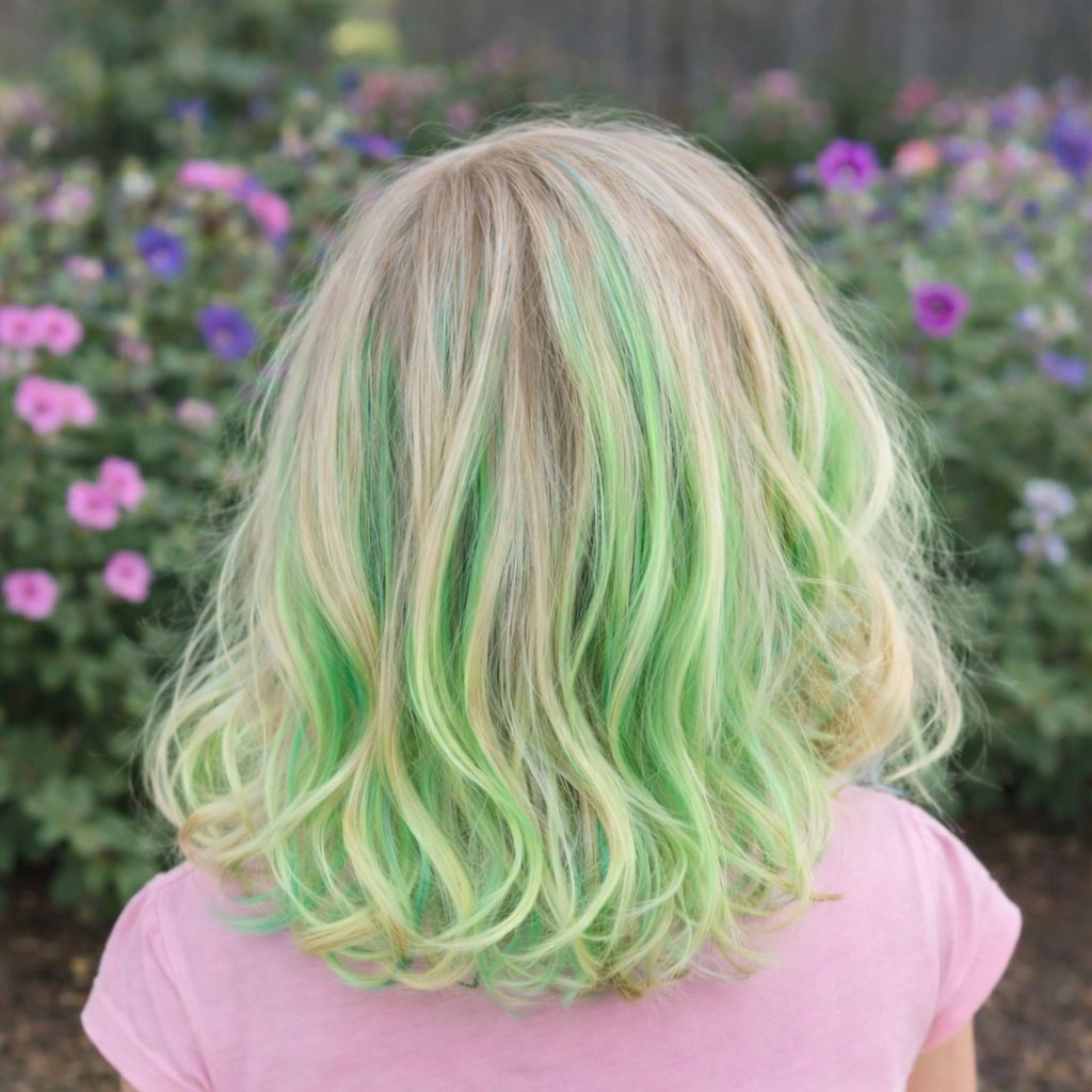 Collarbone Blonde With Green Streaks — Green and Blonde Hair 2027