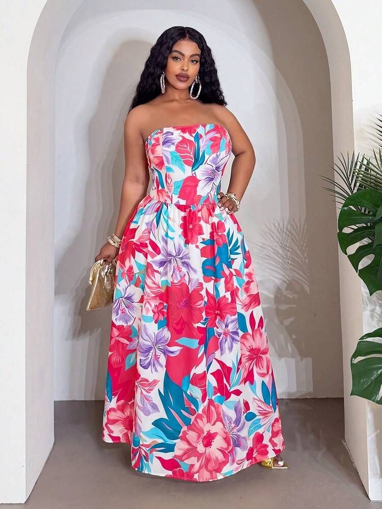 Strapless A-line Maxi with Vibrant Floral Print for Cruise Fun Strapless A-line Maxi with Vibrant Floral Print for Cruise Fun — Cruise Dinner Dress 2027