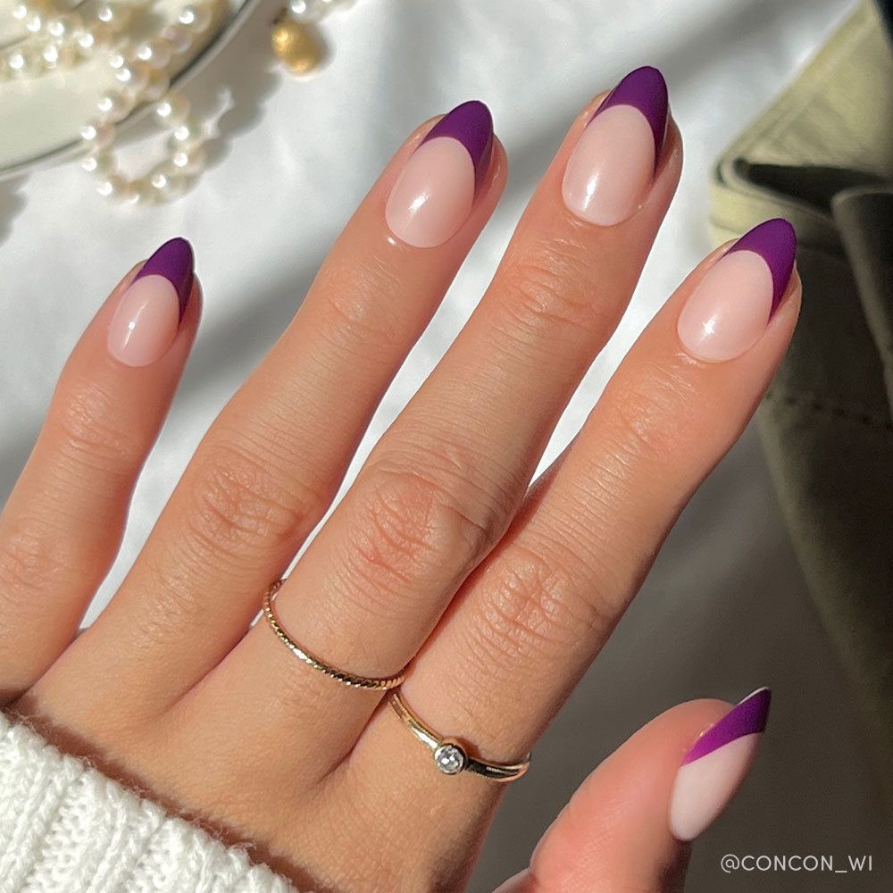 Sheer Pink V-Tip Plum French Almonds Sheer Pink V-Tip Plum French Almonds — Plum Nails 2027