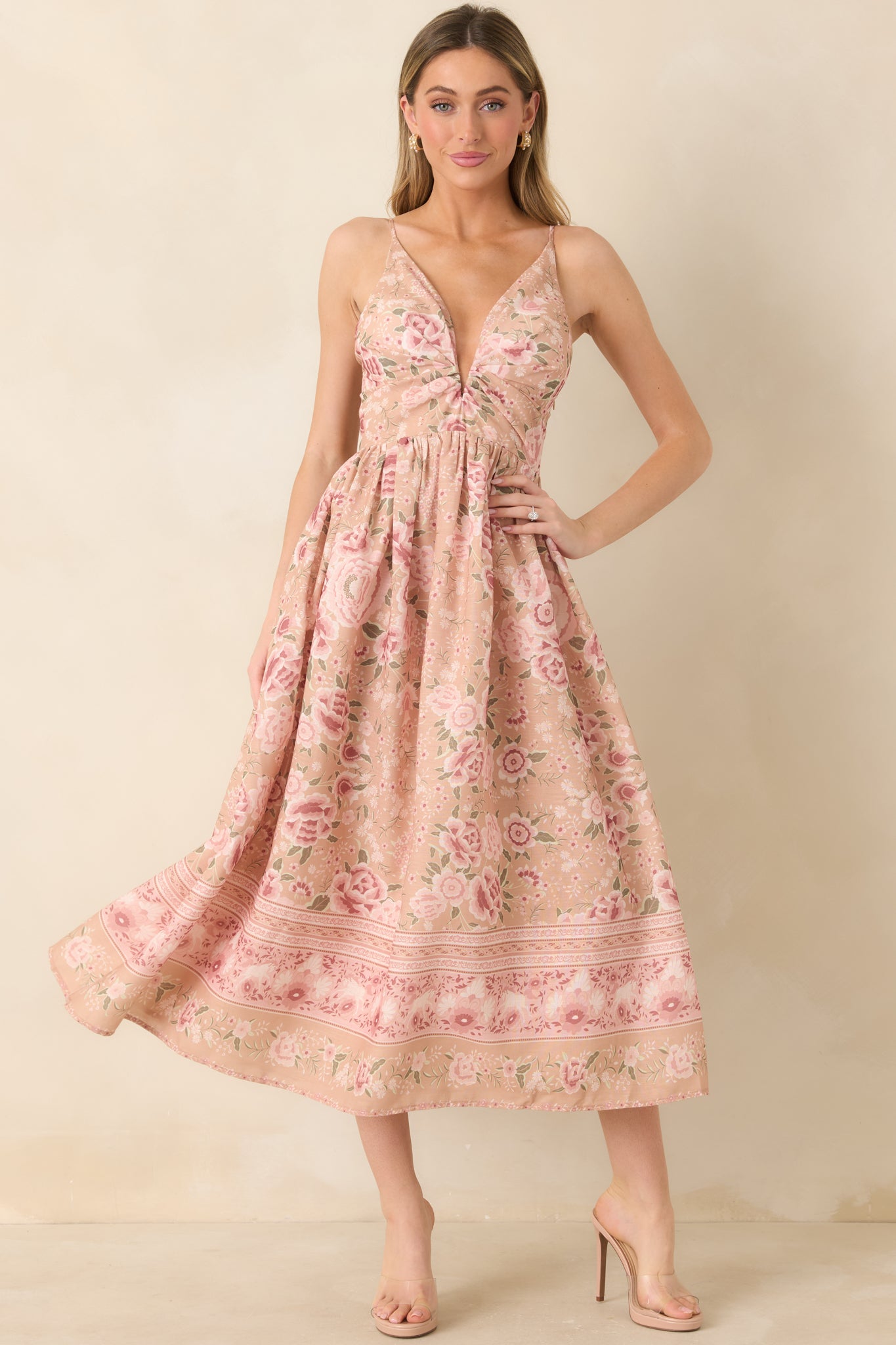 Pink and Beige Floral Fit-and-Flare Dress — Easter Dresses 2027