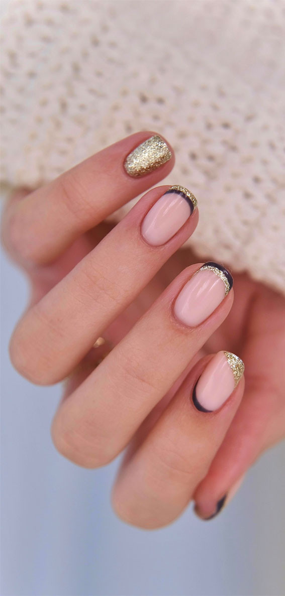 Champagne Gold Glitter Gradient Tips Champagne Gold Glitter Gradient Tips — Short New Years Nails 2027
