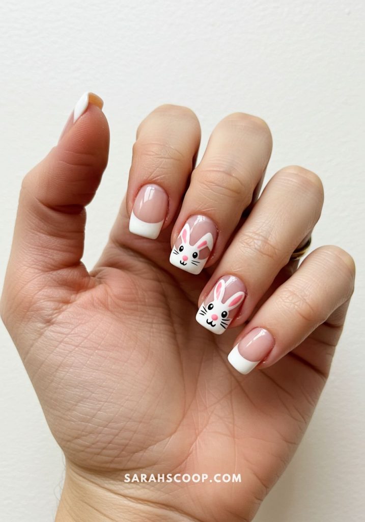 Bunny Face Short Square French Tips Bunny Face Short Square French Tips — Easter French Tip Nails 2027