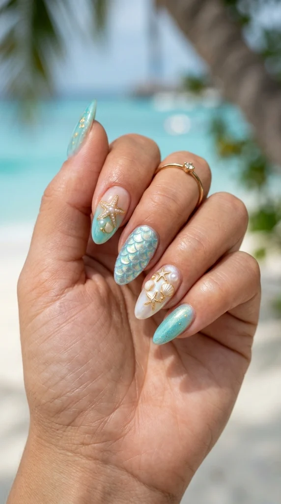 Shimmering Mermaid Scale and Seashells Shimmering Mermaid Scale and Seashells — Beach Nails 2027