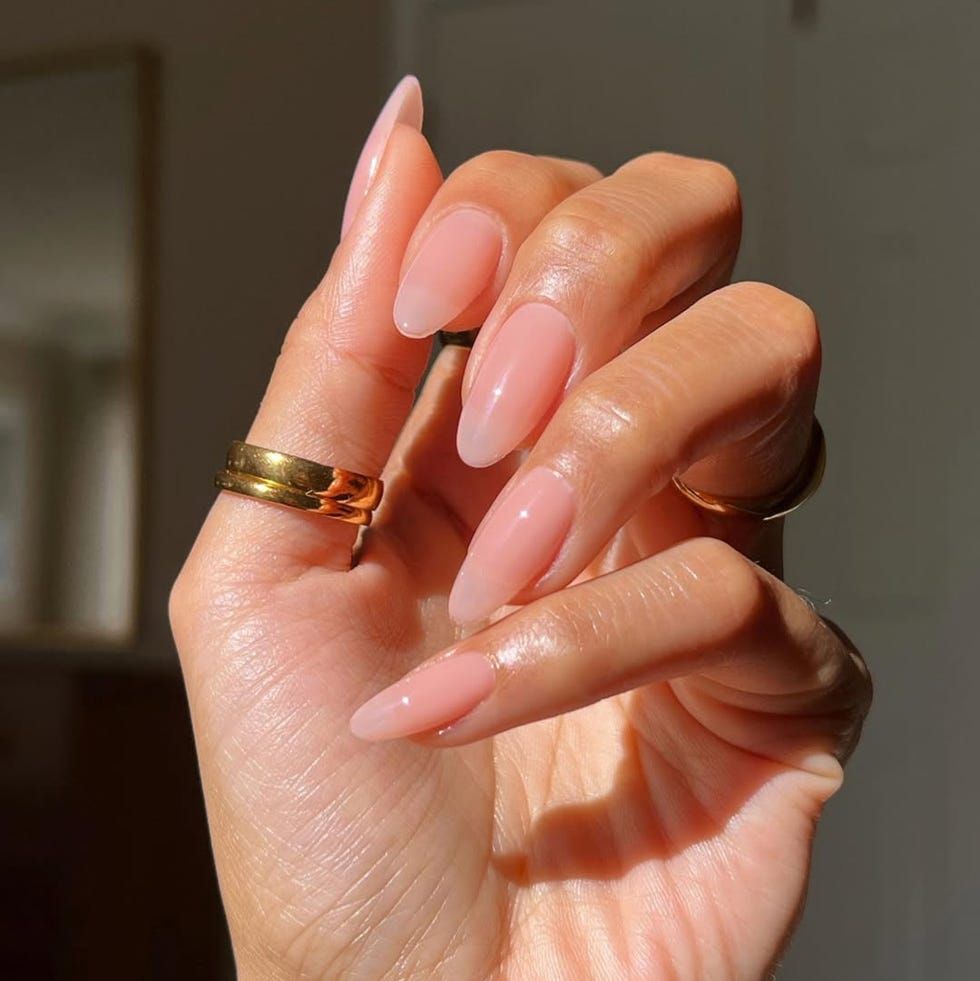 Sheer Milky Pink Glossy Medium Almonds Sheer Milky Pink Glossy Medium Almonds — Light Pink Wedding Nails 2027
