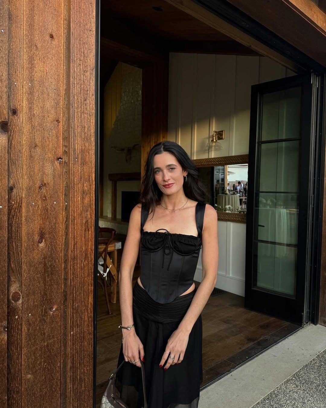 Black Satin Corset with Bow Detail and Flowing Skirt Black Satin Corset with Bow Detail and Flowing Skirt — Lace Corset Top Outfits 2027