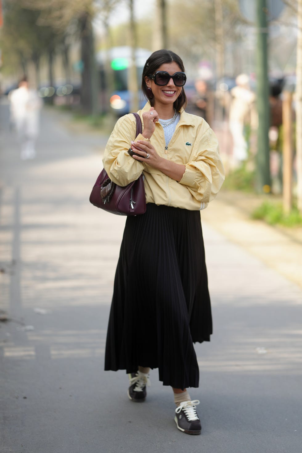Yellow Jacket Over a T-Shirt with a Pleated Midi Skirt — Spring Outfits 2027 for Work