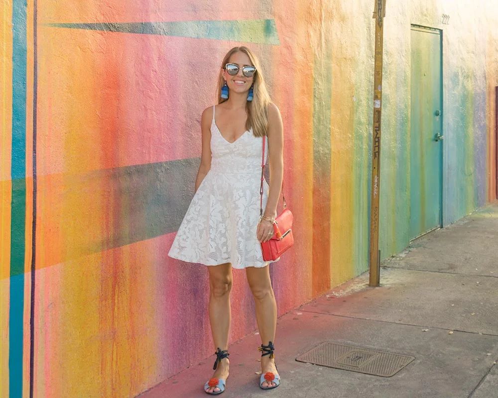 Lace Fit-and-Flare Dress with Pom-Pom Sandals Lace Fit-and-Flare Dress with Pom-Pom Sandals — Miami Outfits 2027