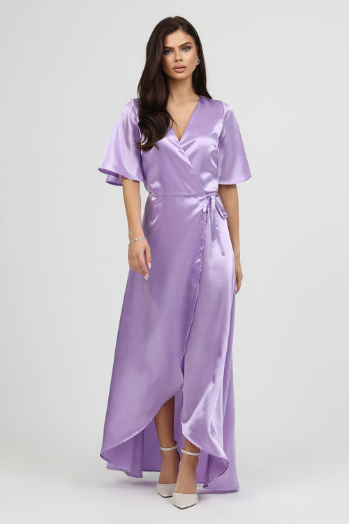 Glamorous Lilac Satin Wrap Dress for Evenings Glamorous Lilac Satin Wrap Dress for Evenings — Lilac Outfits 2027