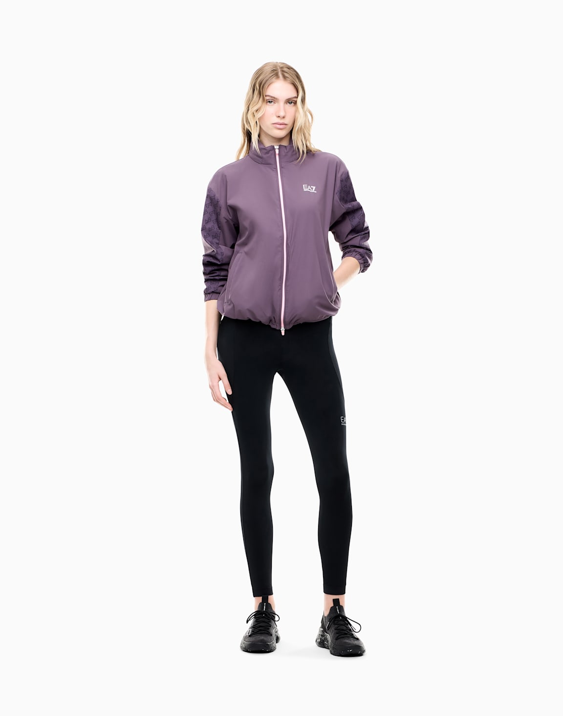 Purple Track Jacket with Lace Details Over Black Leggings — Gym Outfits 2027