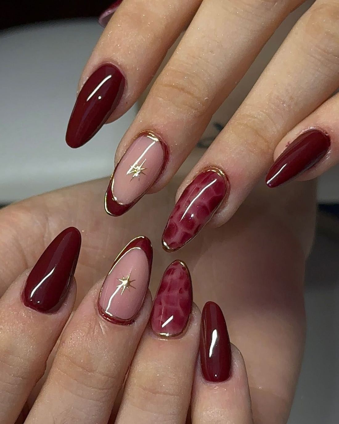 Glossy Dark Red Cool Undertones Nails — Garnet Nails 2027