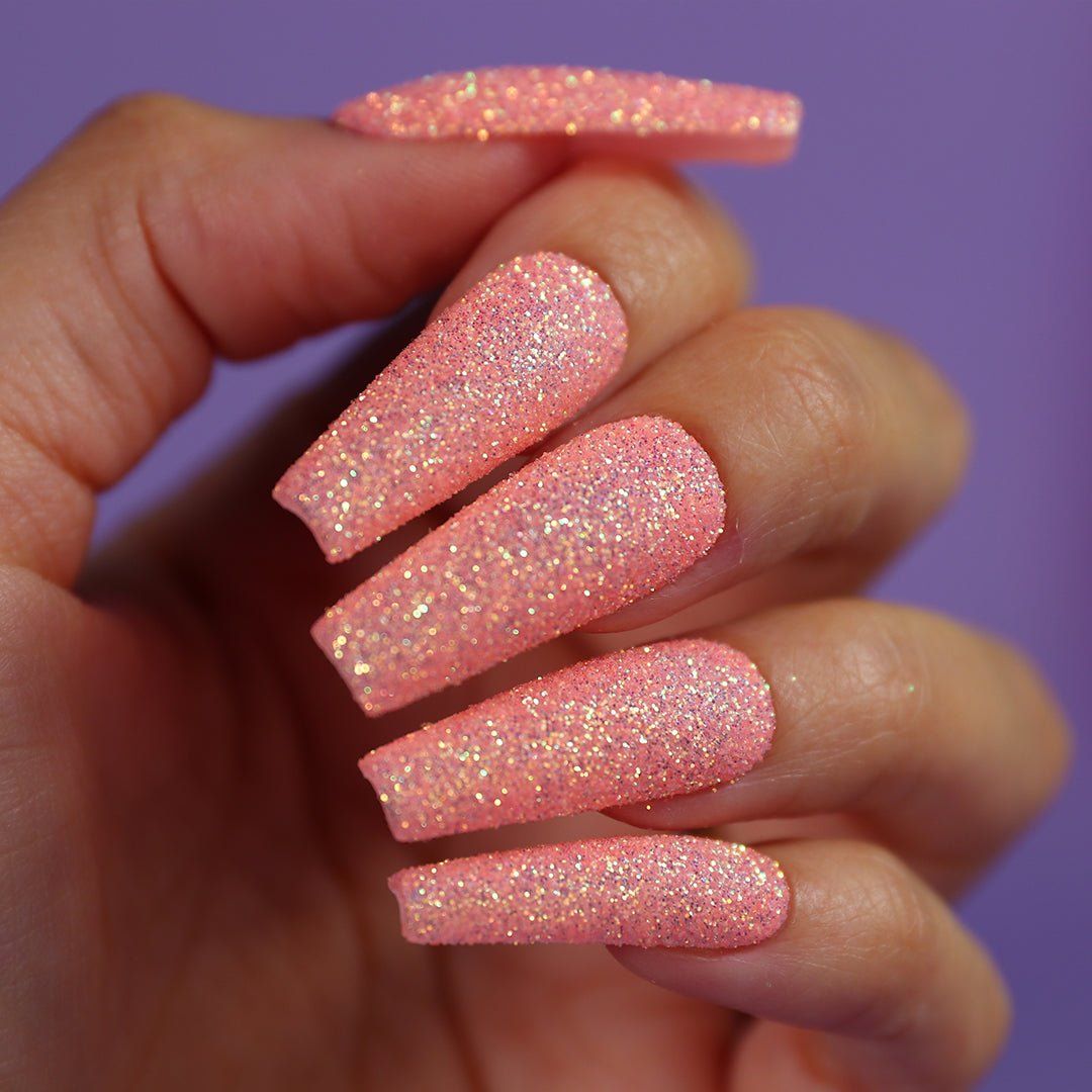 Peach Coral Iridescent Glitter Coffin Nails — Coral Coffin Nails 2027
