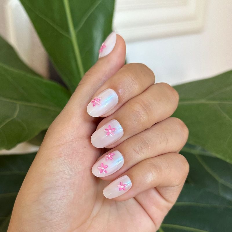 Pearly Pink Floral Accents Pearly Pink Floral Accents — Floral Round Nails 2027