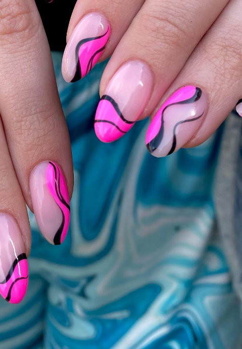 Neon Pink Black Swirls Neon Pink Black Swirls — Swirl Nails 2027