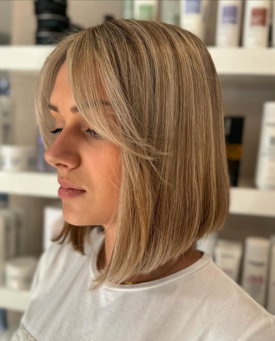 Blonde With Highlights Collarbone Bob With Textured Waves Blonde With Highlights Collarbone Bob With Textured Waves — Bob 2027 with Curtain Bangs