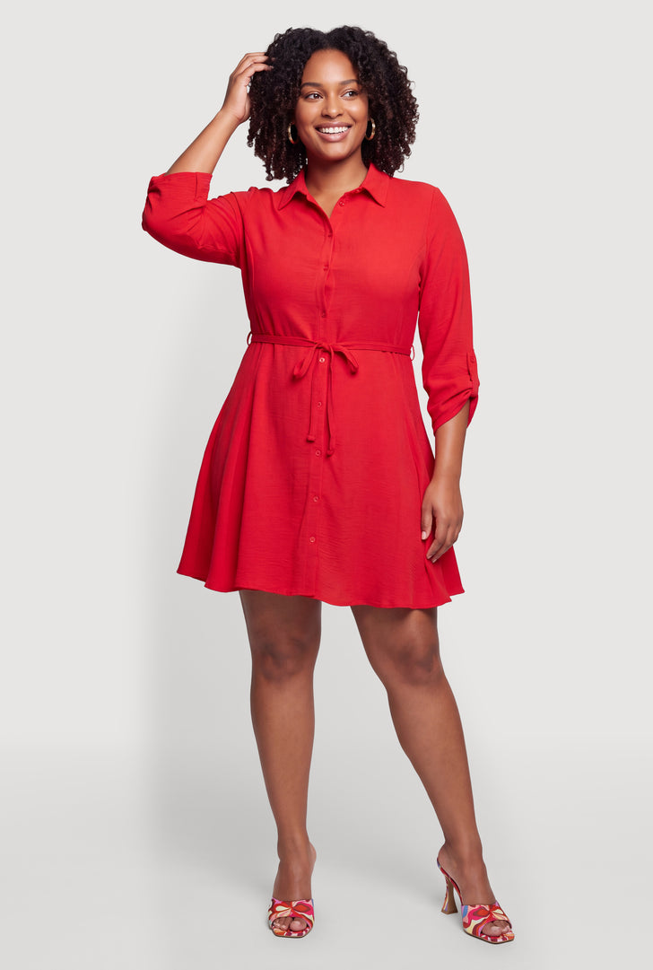 Vibrant Red Button-Up Dress with Tie Waist Vibrant Red Button-Up Dress with Tie Waist — Button Up Dress 2027