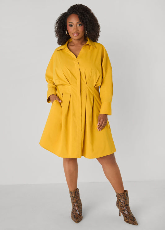 Mustard Yellow Shirt Dress with Snakeskin Boots — Curvy Outfits 2027