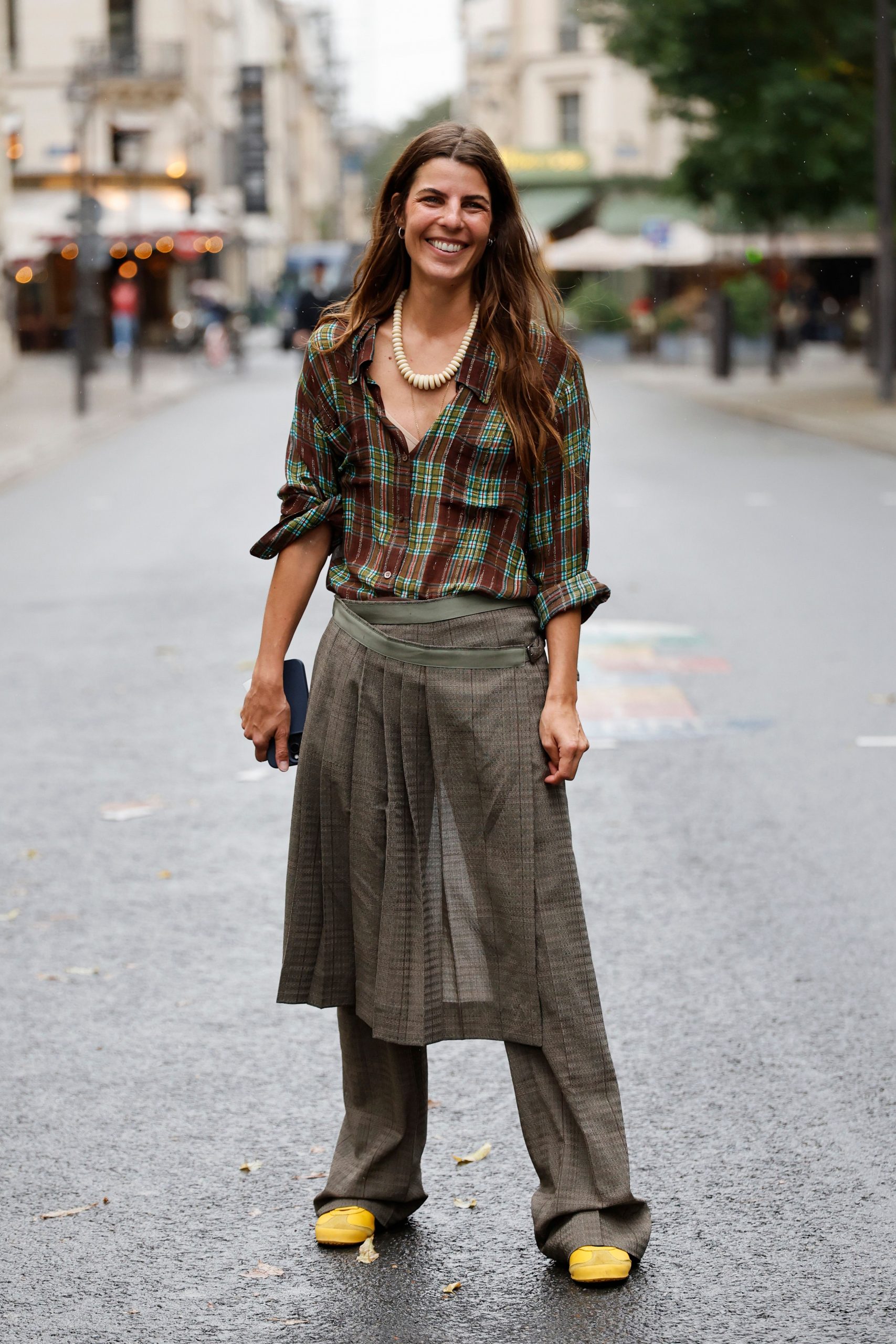 Pleated Tiered Skirt Over Wide-Leg Pants — Tiered Skirt Outfits 2027