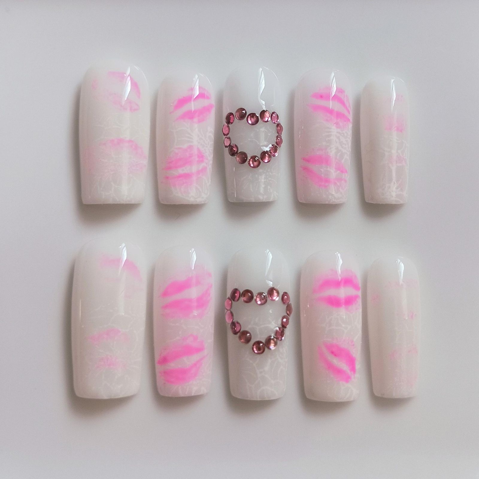 White Base Pink Accents Visual Idea White Base Pink Accents Visual Idea — Valentines Press On Nails 2027