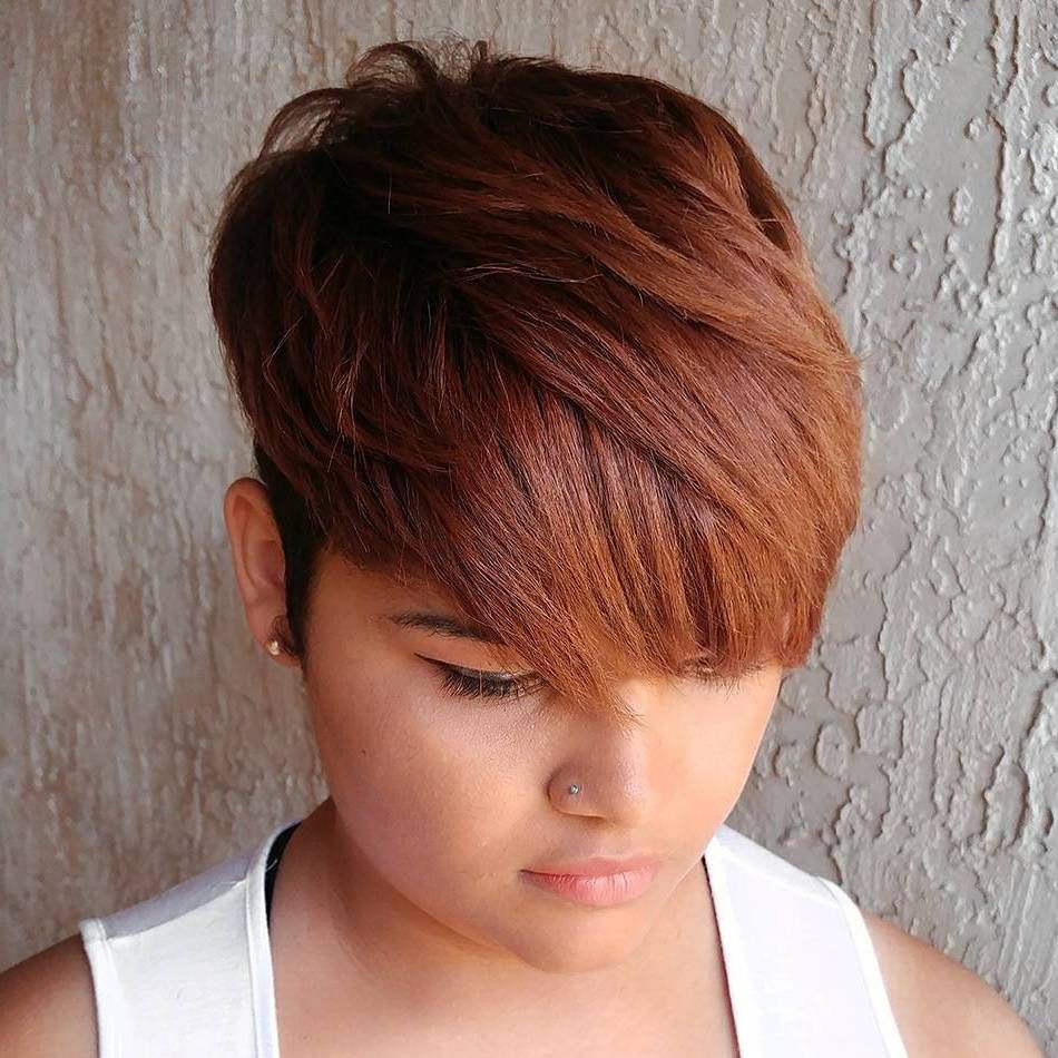 Choppy Copper Pixie With Blunt Fringe Choppy Copper Pixie With Blunt Fringe — Babylights Pixie 2027