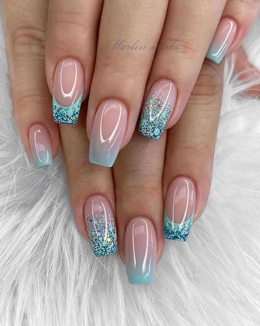 Blue Glitter French Tip Ombre Blue Glitter French Tip Ombre — French Ombre Nails 2027