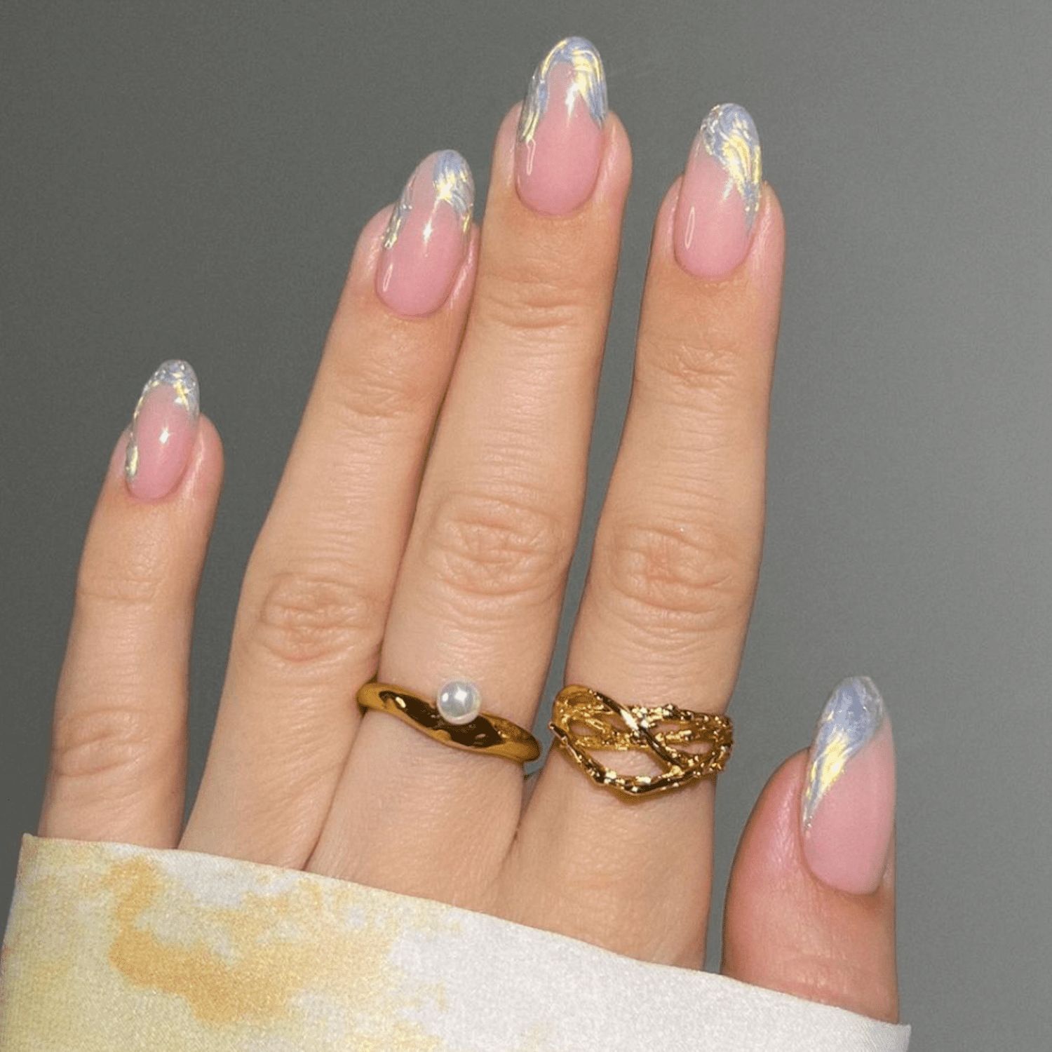 Sheer Nude French with White Dots Stiletto Nails Sheer Nude French with White Dots Stiletto Nails — Nude Nails 2027 for Mature Hands