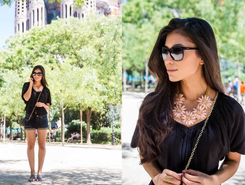 Denim Shorts and Statement Necklace for City Exploration — Barcelona Outfits 2027