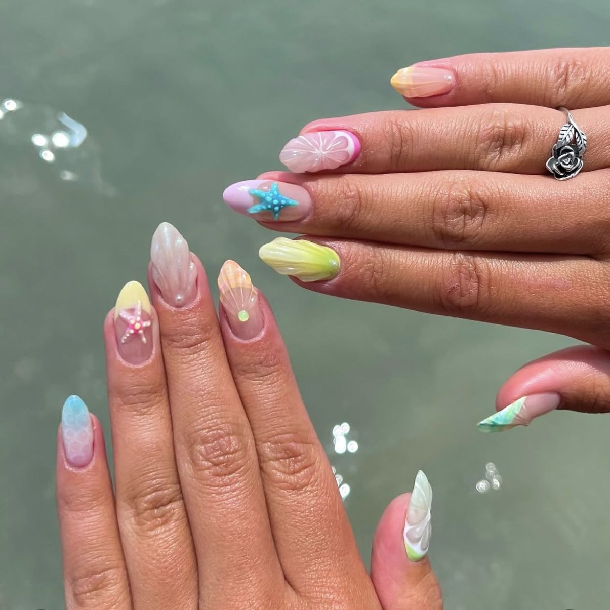 Long Stiletto 3D Charms and Textures Long Stiletto 3D Charms and Textures — Beach Nails 2027