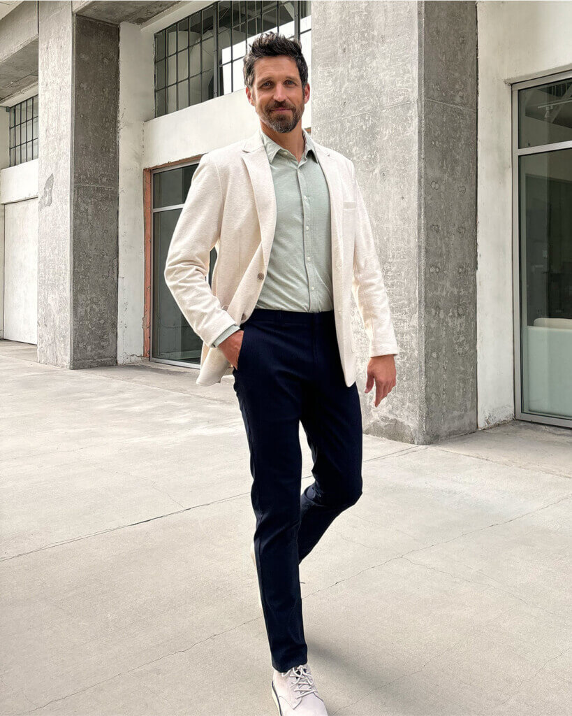 Cream Blazer and Mint Green Shirt for Business Trips Cream Blazer and Mint Green Shirt for Business Trips — Business Trip Outfits 2027