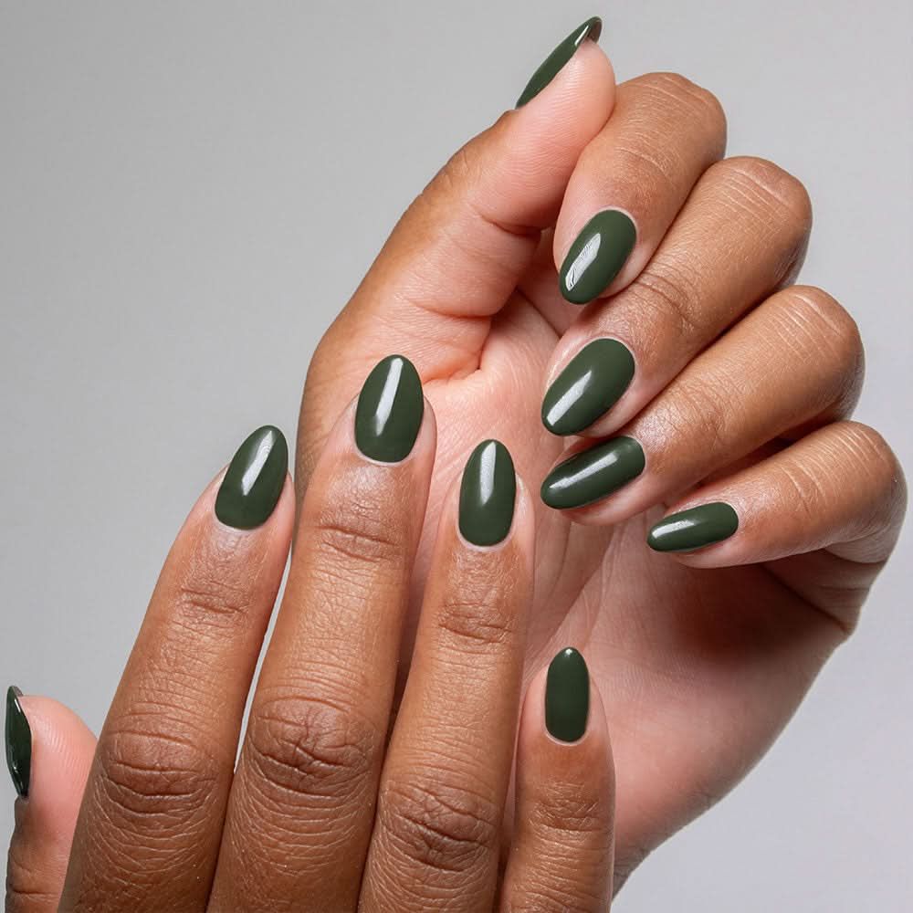 Deep Muted Forest Green Glossy Oval Nails Deep Muted Forest Green Glossy Oval Nails — Winter Nail Colors 2027 for Dark Skin
