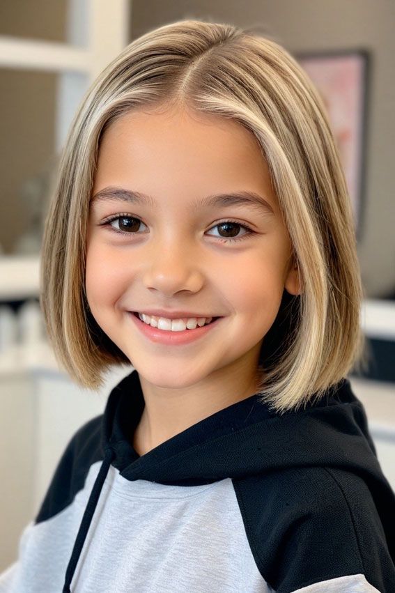 Blonde Highlights On Light Brown Base Visual Idea — Bob 2027 for Little Girls