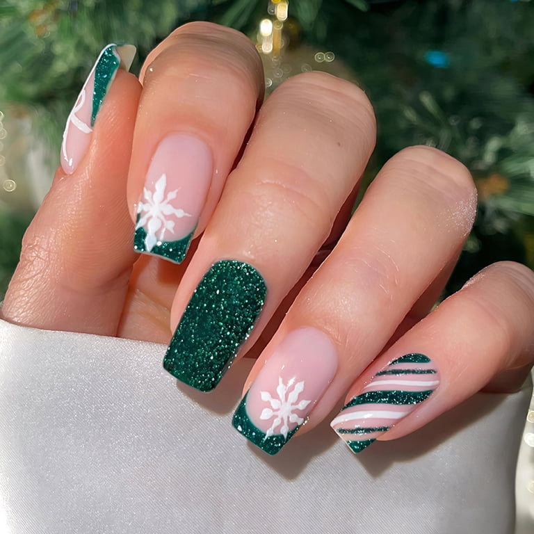 Festive Green French Tips with Snowflakes Festive Green French Tips with Snowflakes — Christmas Acrylic Nails 2026