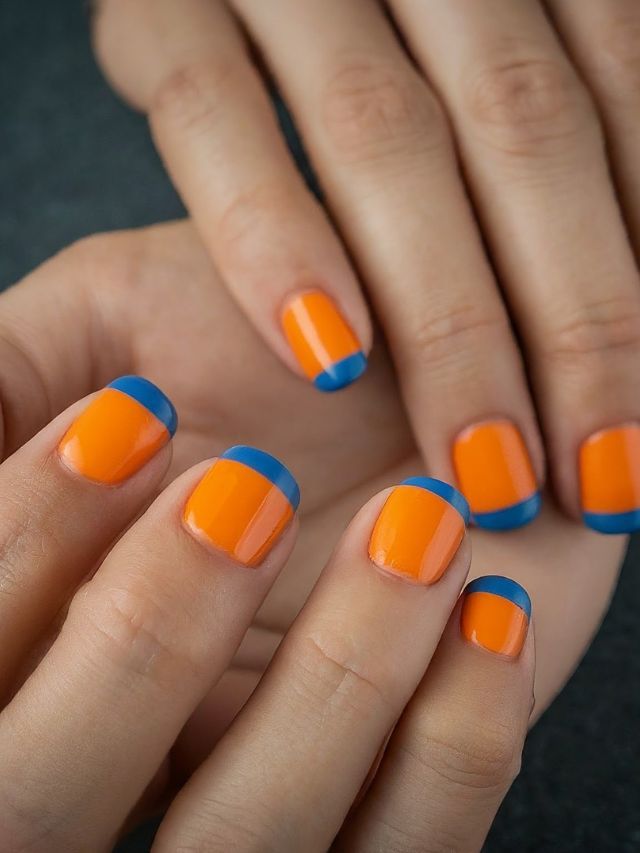 Bright Orange Blue Tip Square Nails Bright Orange Blue Tip Square Nails — Swim Nails Team Colors 2027