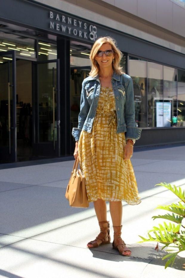 Denim Jacket over Patterned Midi Dress Denim Jacket over Patterned Midi Dress — Classic Americana Outfits 2027