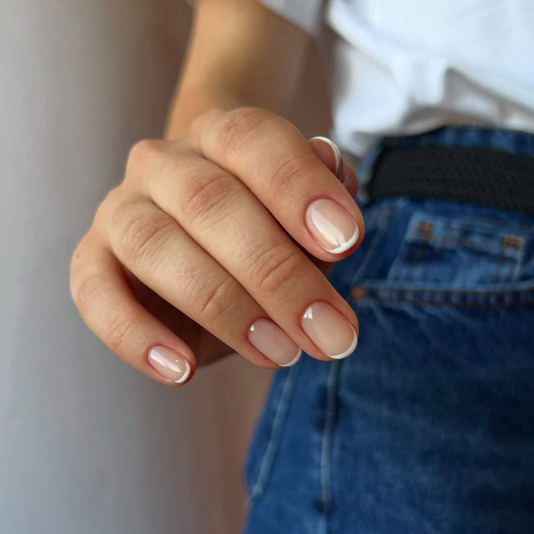 Timeless White French on Sheer Pink Timeless White French on Sheer Pink — Colored Micro French Nails 2027