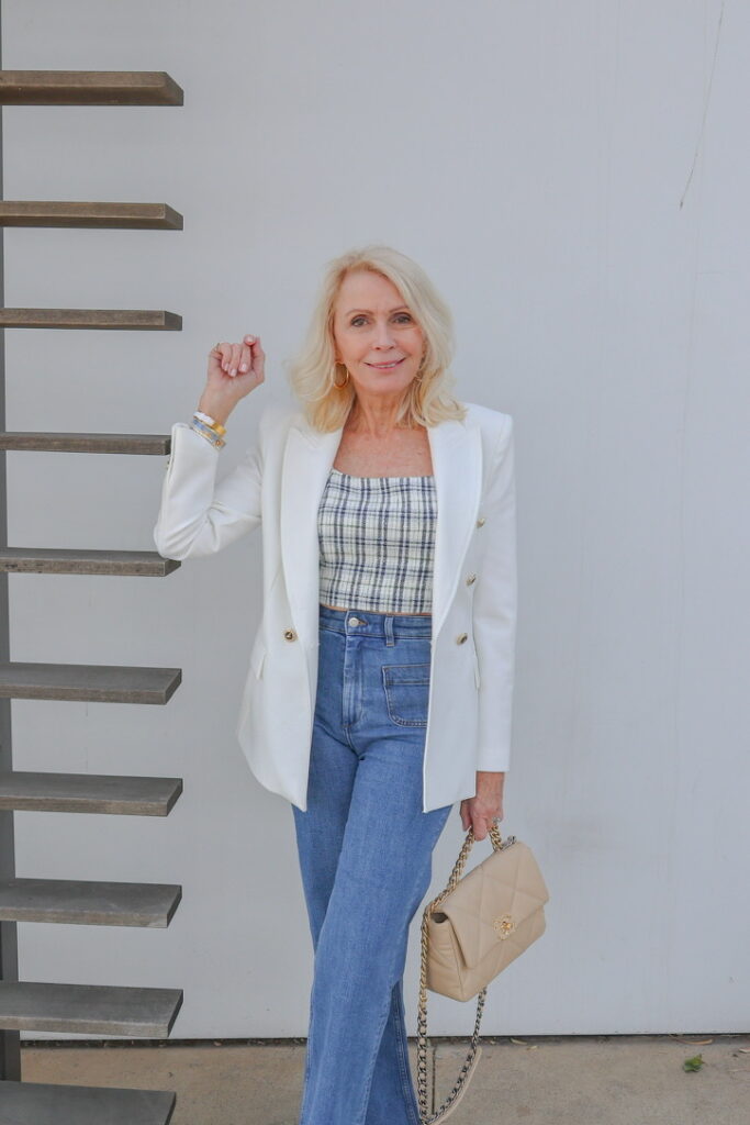 White Blazer and Plaid Top: Modern Preppy Contrast White Blazer and Plaid Top: Modern Preppy Contrast — Preppy Spring Outfits 2027