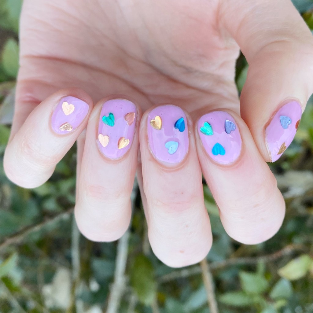 Lavender with Scattered Heart Foil Nails Lavender with Scattered Heart Foil Nails — Date Night Nails 2027
