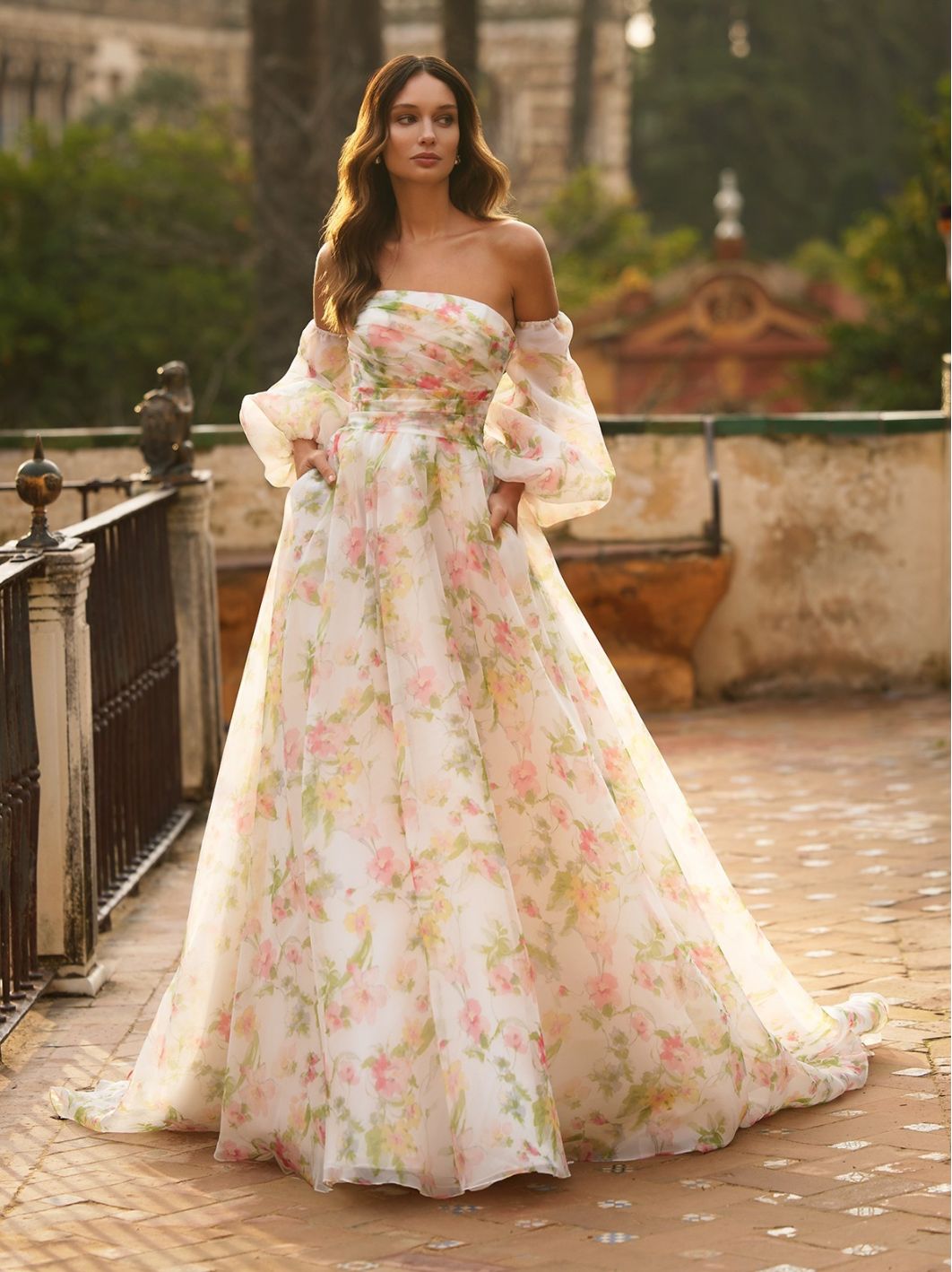 Ivory Organza Dress Featuring Soft Floral Print — Colored Wedding Dresses 2027