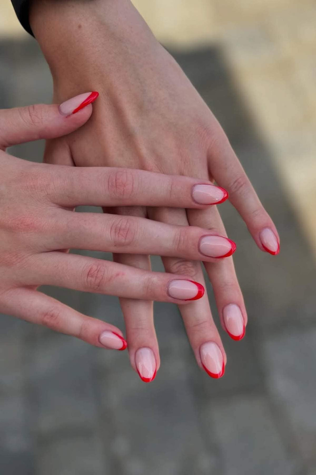 Glossy Red French Clear Base Ovals — Red French Tip Nails 2027
