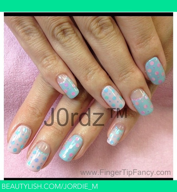Pale Pink and Blue Dots with Pearls — Baby Shower Nails 2027