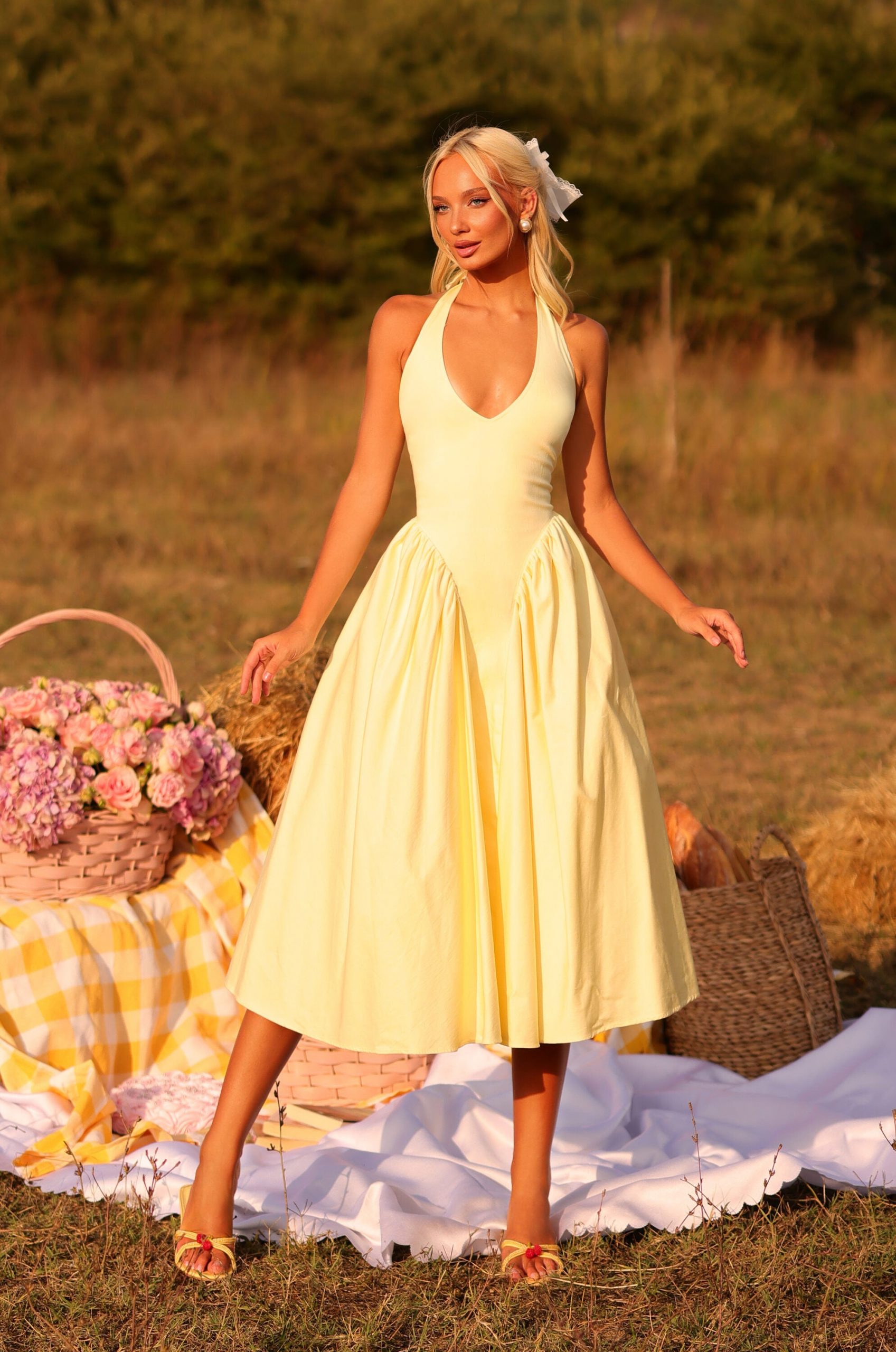 Sweet & Simple: Pale Yellow Halter Midi Dress for a Birthday Picnic Sweet & Simple: Pale Yellow Halter Midi Dress for a Birthday Picnic — Birthday Dresses 2027