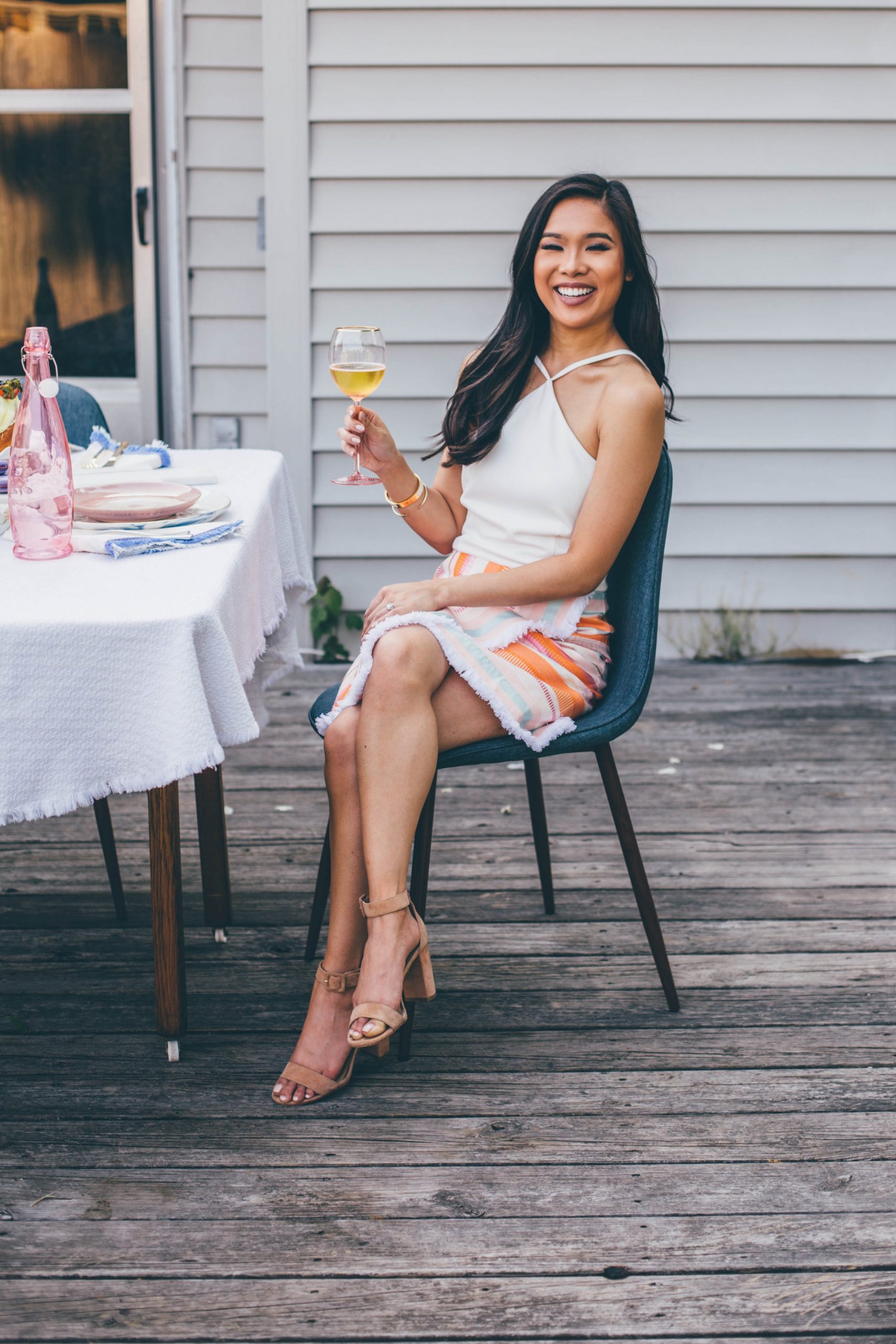 Playful Stripes and Fringe: Halter Top and A-Line Skirt — Mothers Day Brunch Outfits 2027