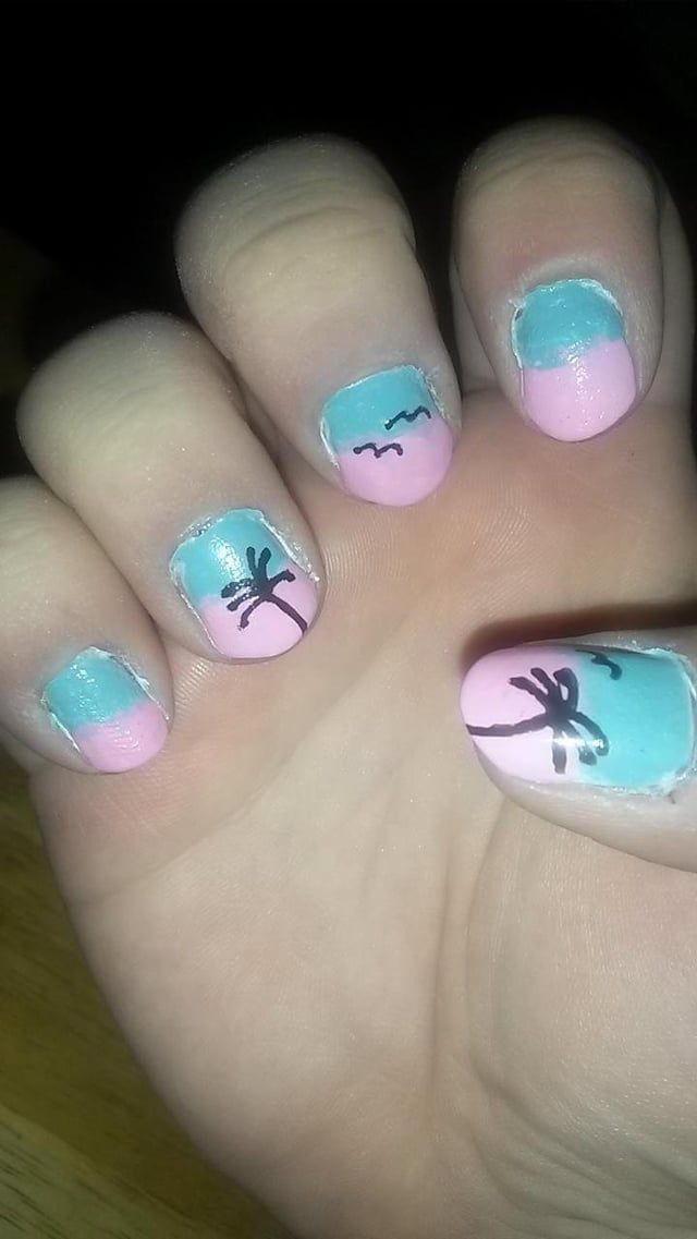 Split Color Pink And Teal Palm Nails Split Color Pink And Teal Palm Nails — Miami Nails 2027
