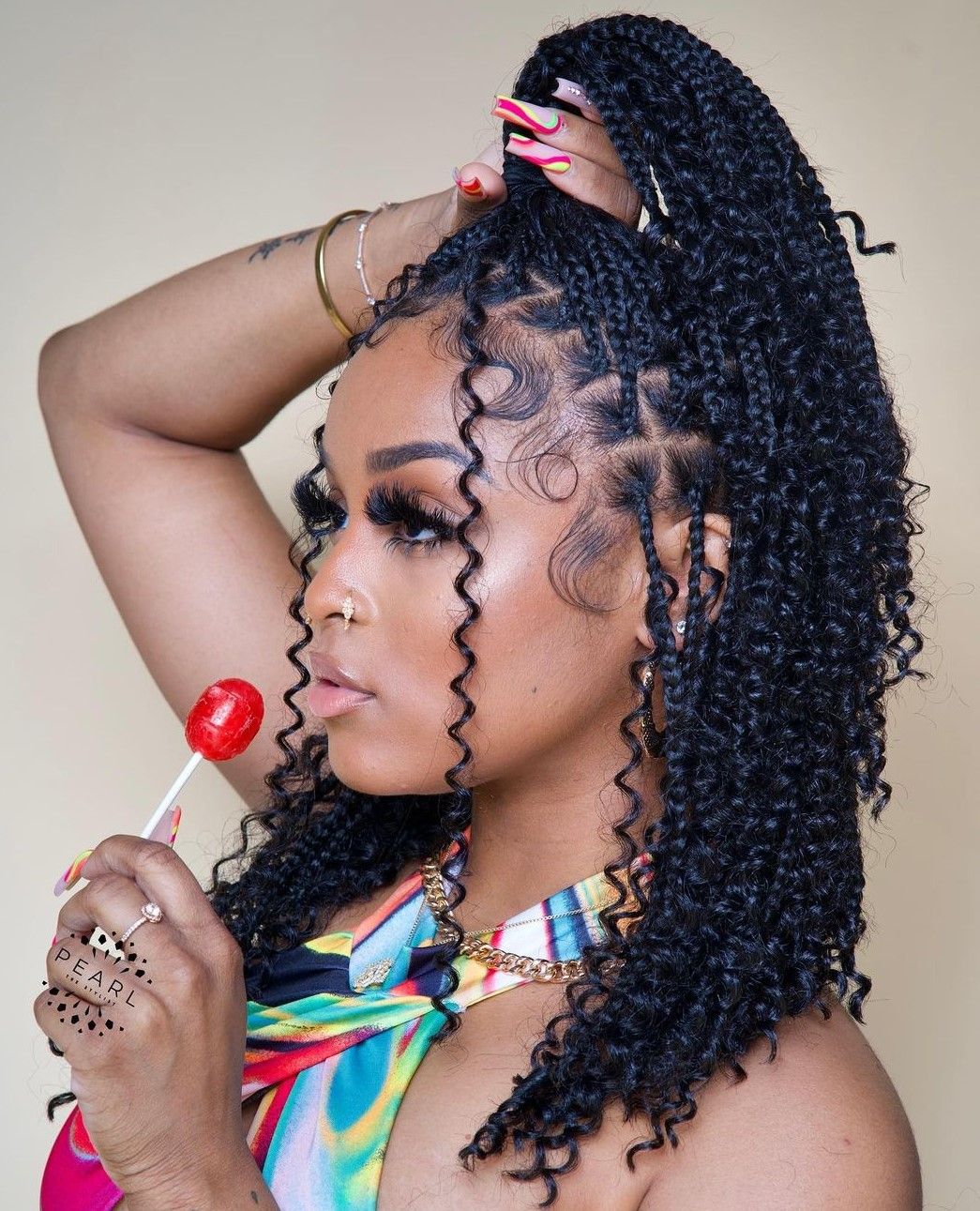 Side View Black Braids With Curly Pieces Side View Black Braids With Curly Pieces — Boho Knotless Braids 2027