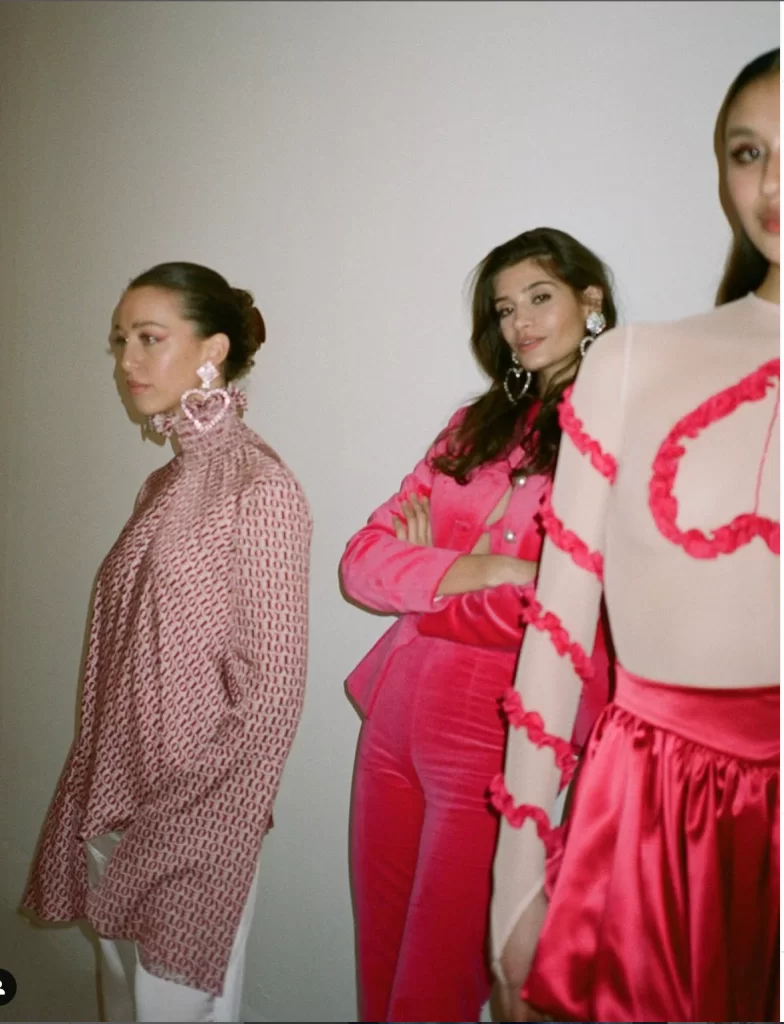 Pink Velvet Blazer and Trousers with Heart-Shaped Earrings — Pink Valentines Outfits 2027