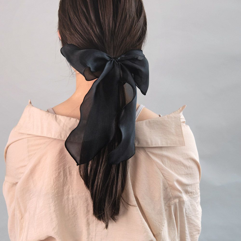 Low Ponytail With Sheer Black Bow — Big Bow Hairstyles 2027