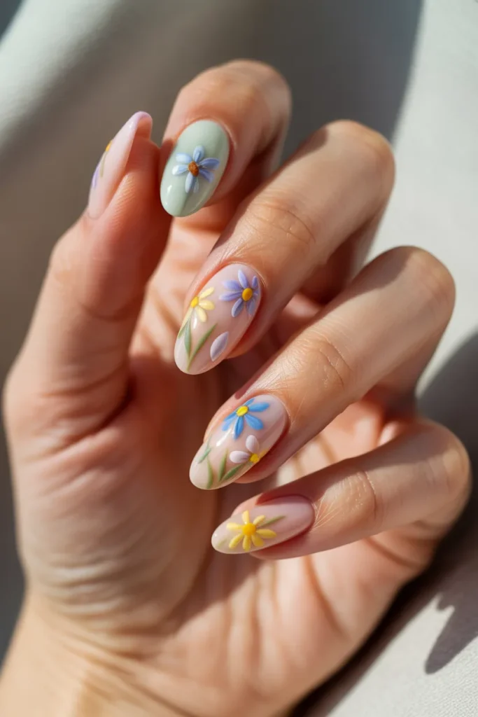 Nude 3D Pastel Floral Nails Nude 3D Pastel Floral Nails — Wildflower Flower Nails 2027